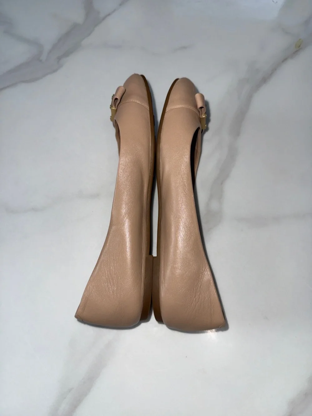 Marc Jacobs Nude Leather Ballet Flats with Gold Plaque